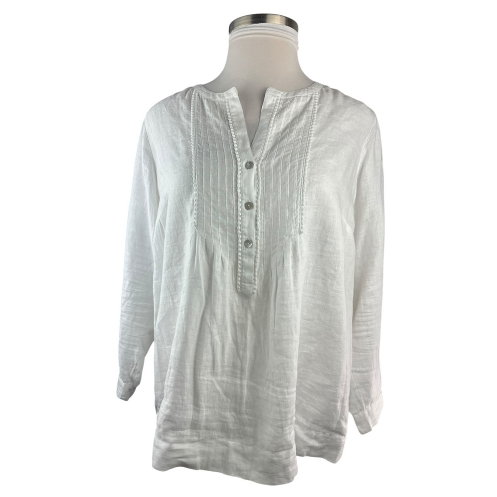 J. Jill x Love Linen Pintuck Mother of Pearl Button Top Lagenlook Plus Size 1X - Picture 2 of 13
